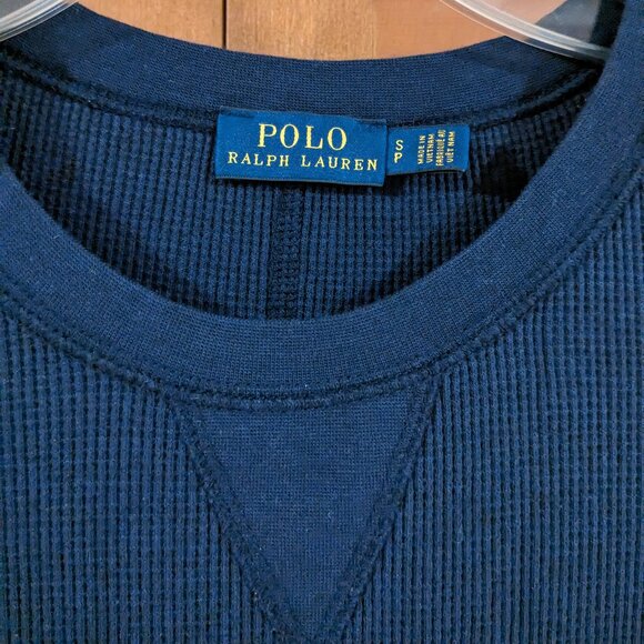 Ralph Lauren Waffle Knit Dress Cotton Midi Fit & Flare Blue Small 3/4 Sleeve - Picture 4 of 8